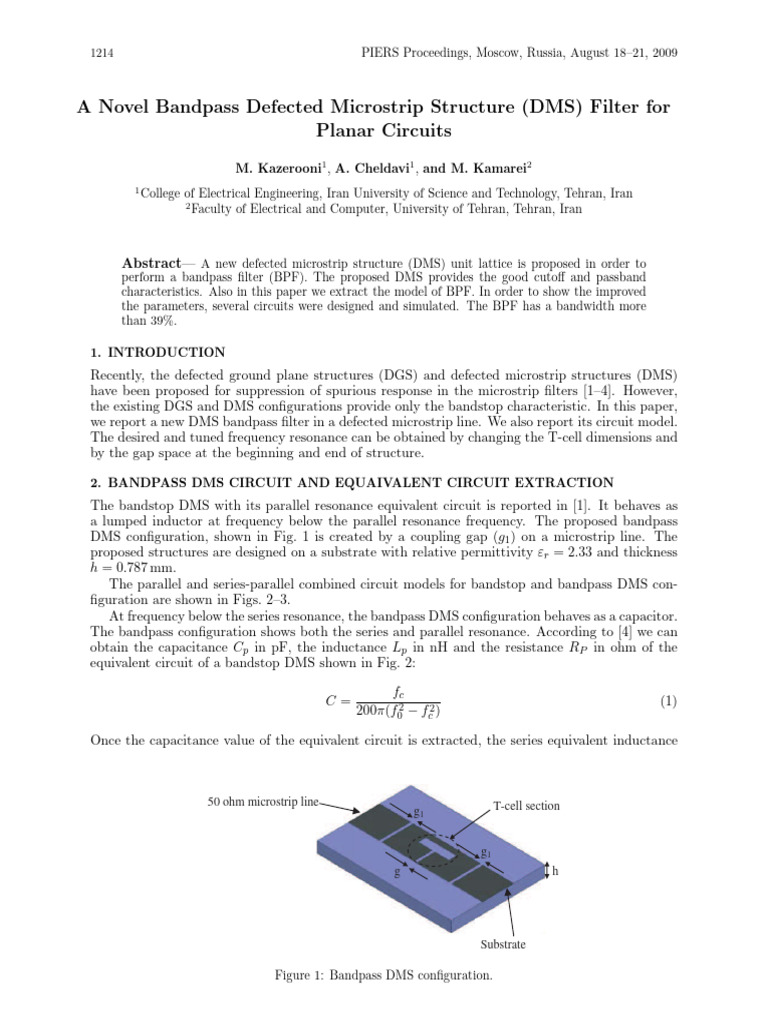 Novel DMS Bandpass Filter Design | PDF | Electrical Network | Resonance