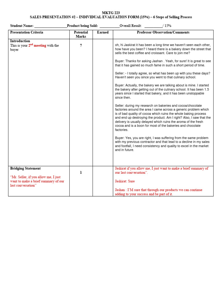 Sales Presentation Evaluation Form | PDF | Cocoa Bean | Chocolate