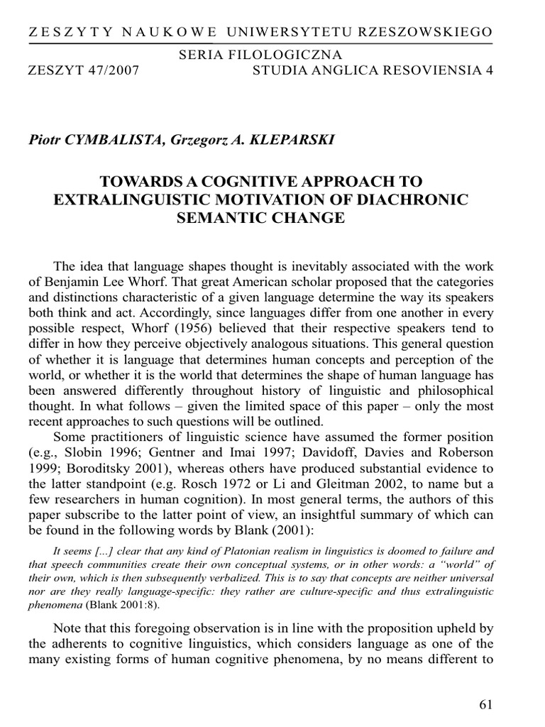 Cognitive Approach to Semantic Change | PDF | Concept | Senses