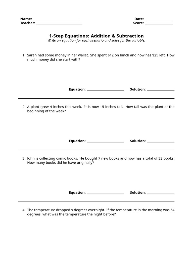 Solving 1-Step Equations Guide | PDF