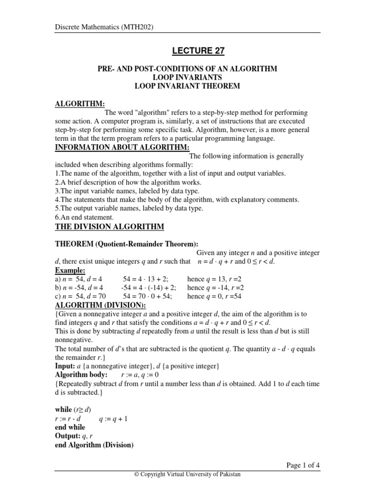 Algorithm Pre/Post-Conditions & Invariants | PDF | Algorithms ...