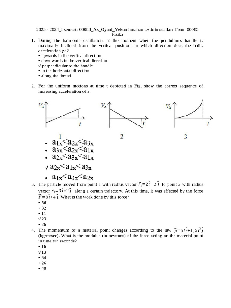 2023-2024 Physics Exam Questions | PDF | Rotation Around A Fixed Axis ...