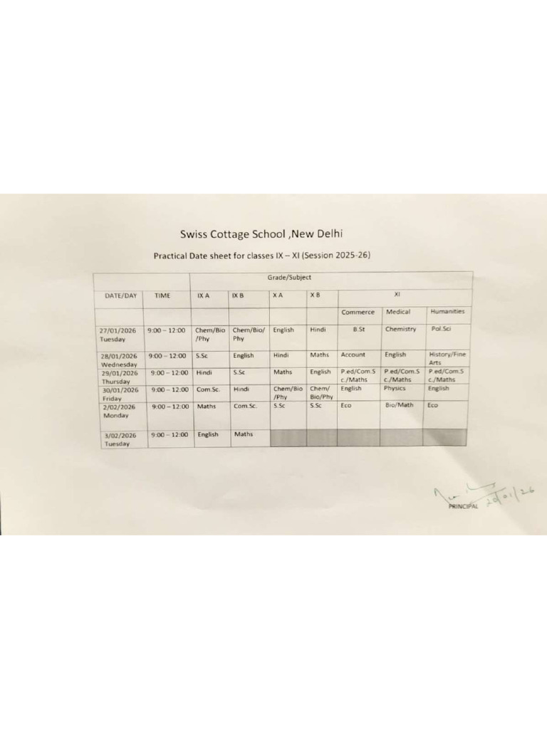 Practical Date Sheet For Classes IX - XI | PDF