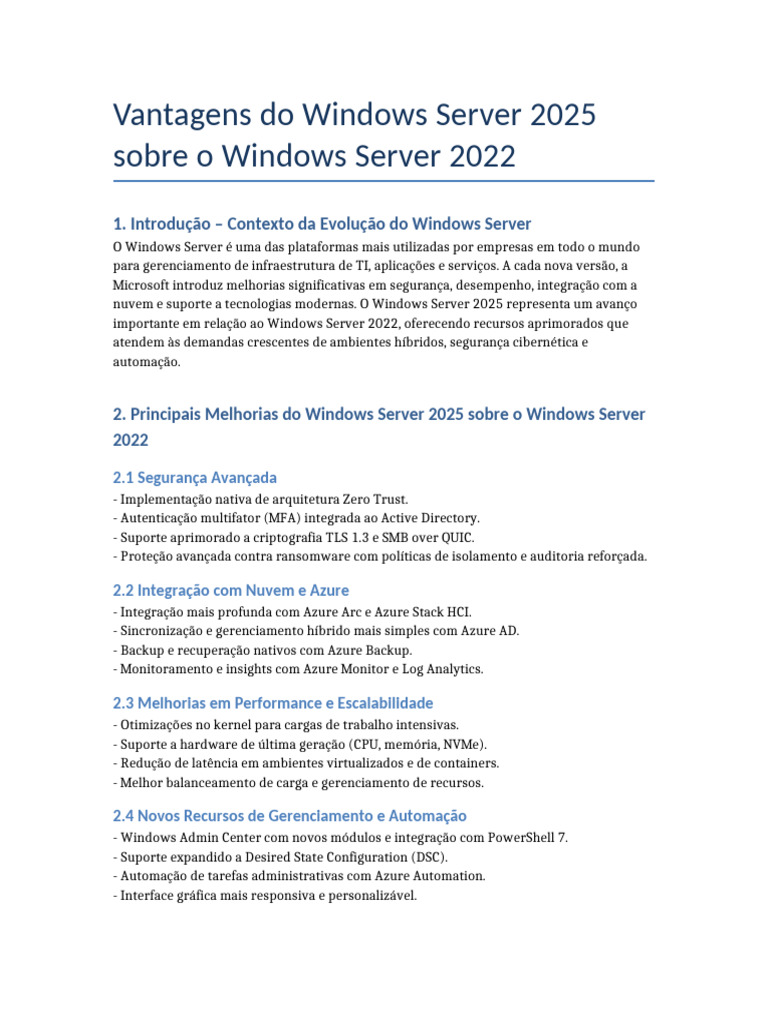 Vantagens do Windows Server 2025 | PDF | Microsoft Azure | Computação ...