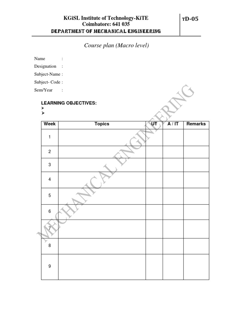 Mechanical Engineering Course Plan | PDF | Engineering | Computer ...