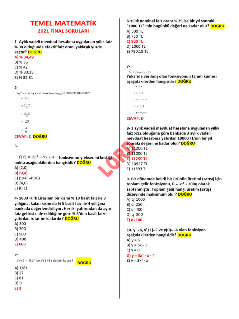 Temel Matematik Final Sorular Doğrulandı 4 6032623712916736532 | PDF