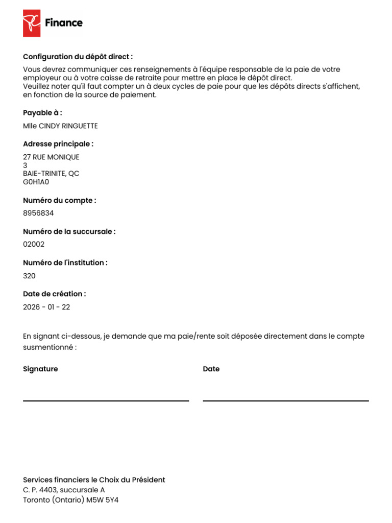 Configuration du dépôt direct pour paie | PDF