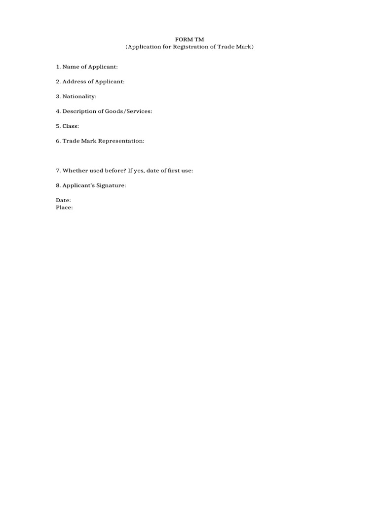 Trade Mark Registration Application Form | PDF