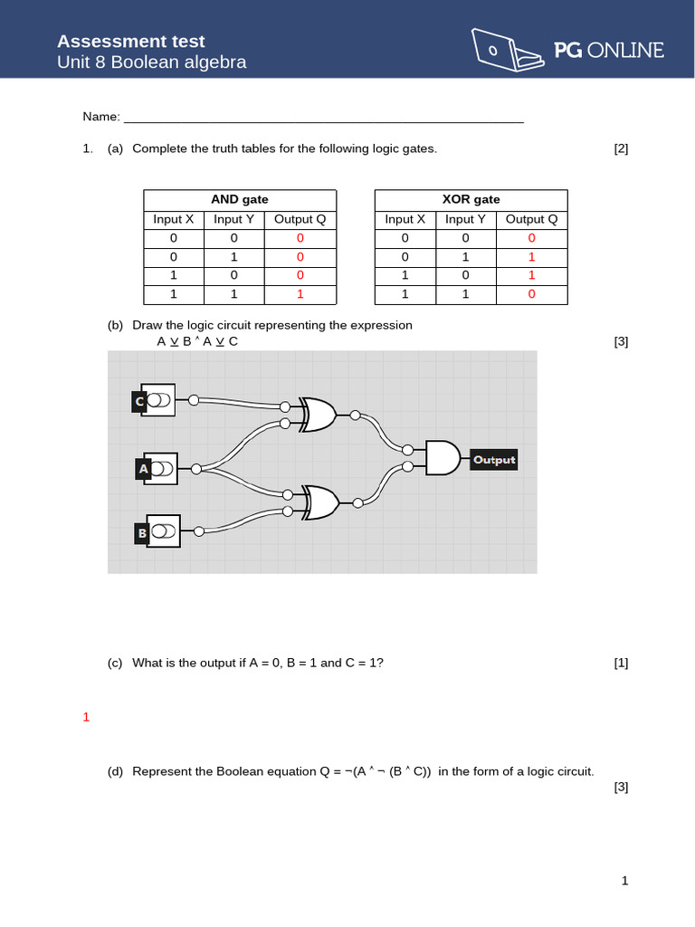 Boolean Algebra Assessment Test | PDF | Mathematics | Digital Electronics