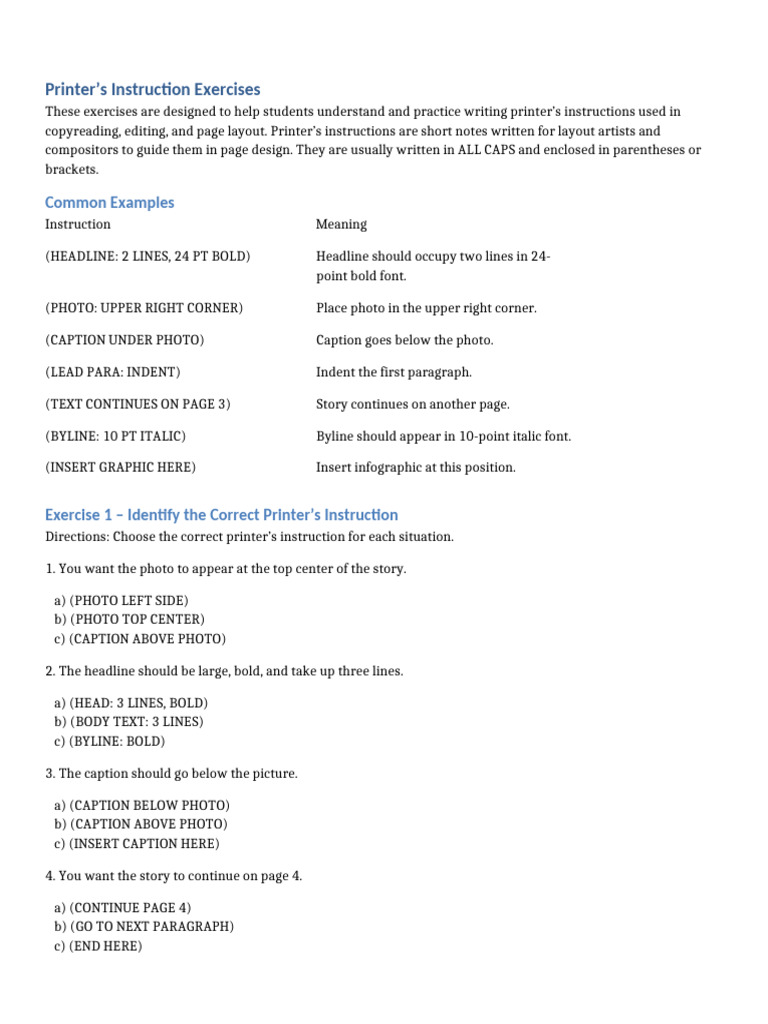 Printer's Instructions for Layout Design | PDF | Page Layout | Typography