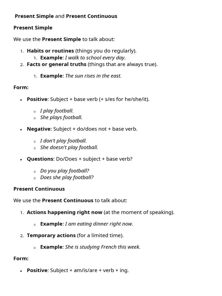 Present Simple vs Present Continuous Guide | PDF