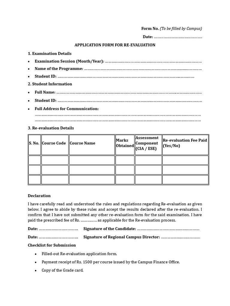 Re-evaluation Application Form Guide | PDF