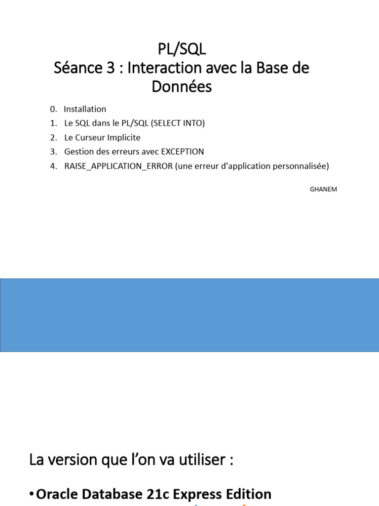 PL/SQL : Interaction avec la Base de Données | PDF | Base de données ...
