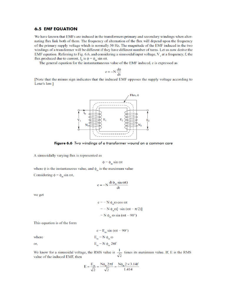 Transformer EMF Equations | PDF