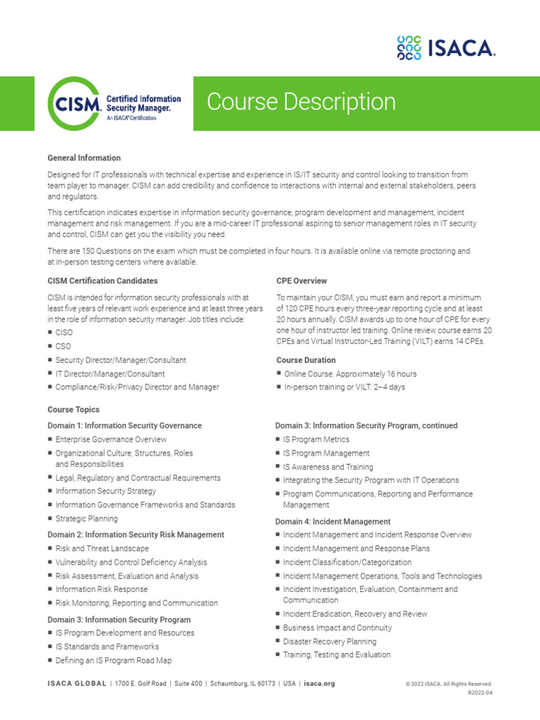 CISM Certification Course Overview | PDF | Information Security ...