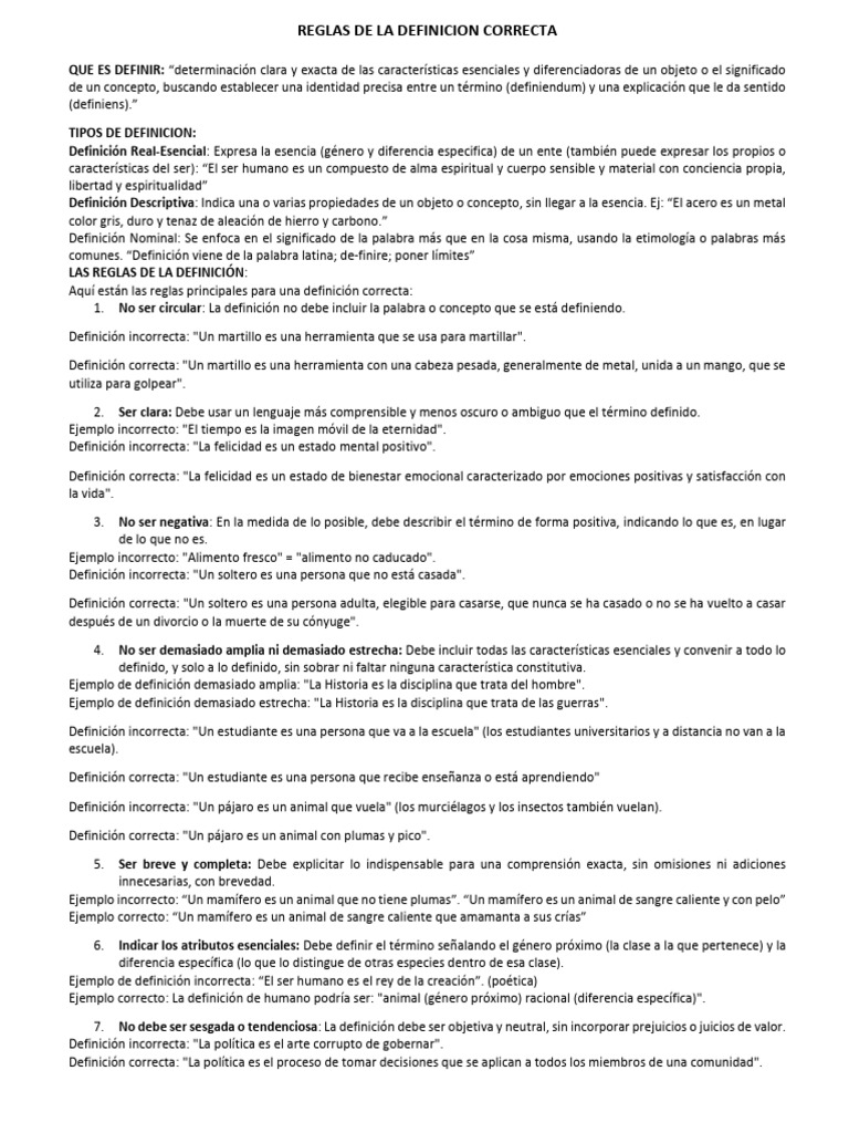 Reglas para Definiciones Claras y Precisos | PDF | Definición | Esencia