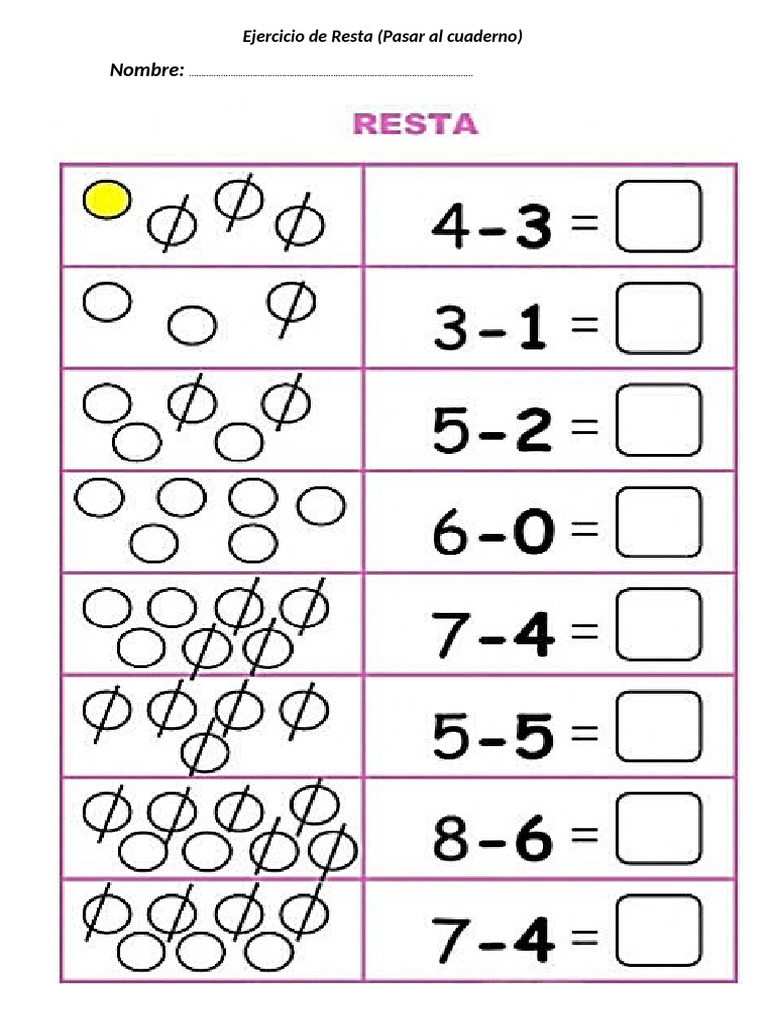 Ejercicios De Resta Para Ni os PDF
