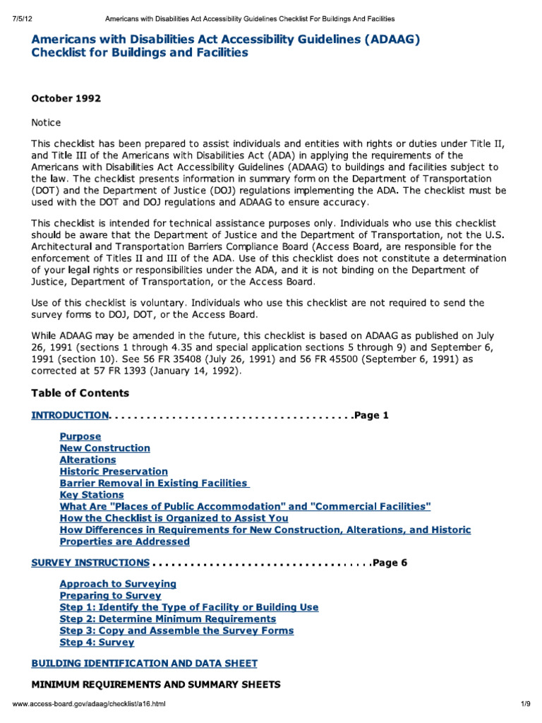 Americans With Disabilities Act Accessibility Guidelines Checklist For ...