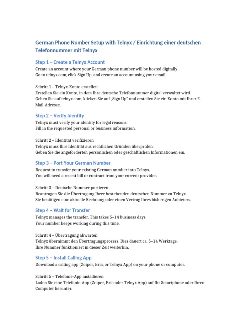 Telnyx German Number Setup en de | PDF