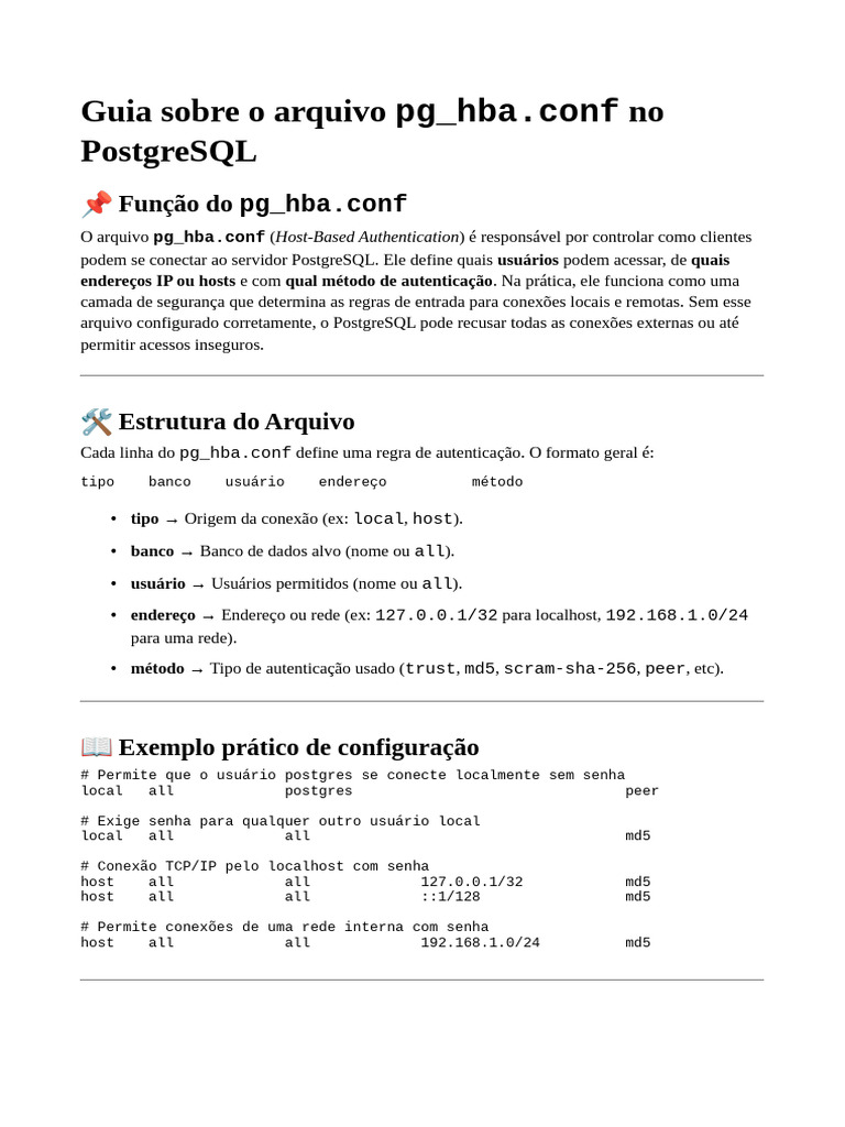 Configuração do pg_hba.conf no PostgreSQL | PDF | Rede de computadores ...