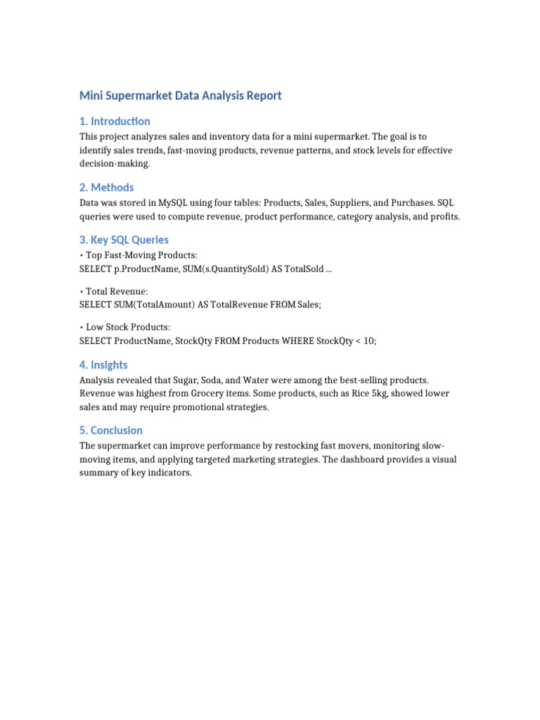 Mini Supermarket Sales Analysis Report | PDF