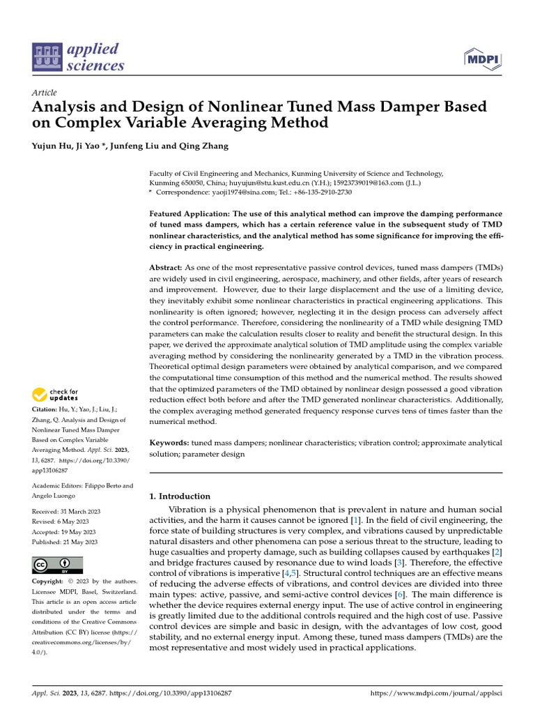 Nonlinear Tuned Mass Damper Design Analysis | PDF | Nonlinear System ...