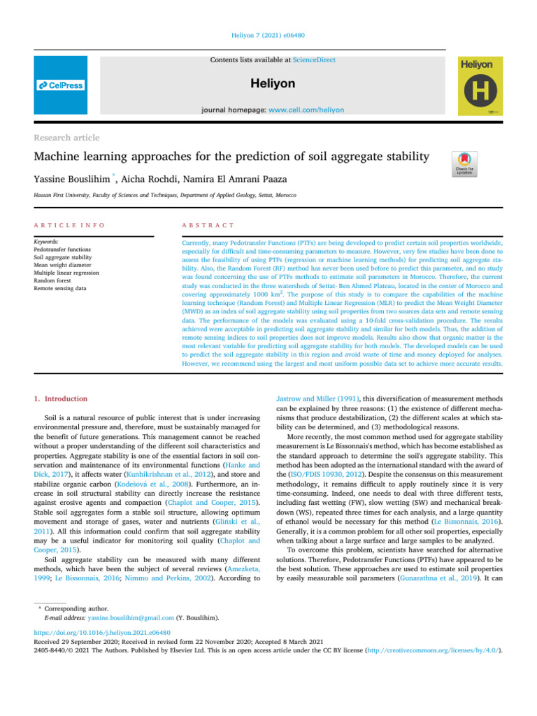 Machine Learning for Soil Stability Prediction | PDF ...