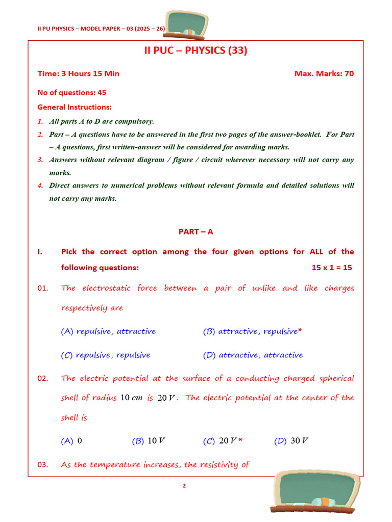 II PU Physics Model Paper 2025-26 | PDF