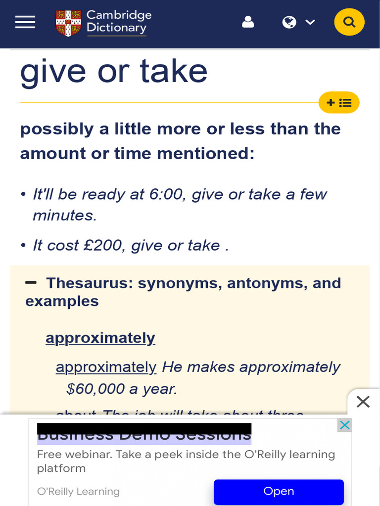 GIVE or TAKE Meaning in the Cambridge English Dictionary | PDF