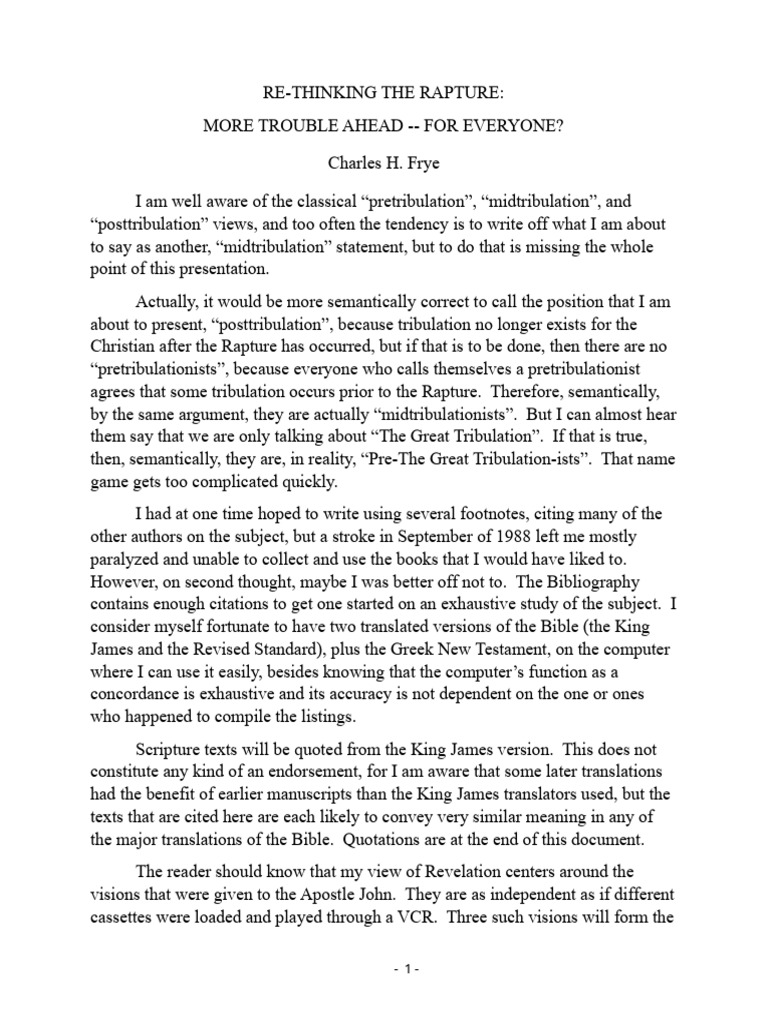 Rethinking the Rapture and Tribulation | PDF | Rapture | Great Tribulation