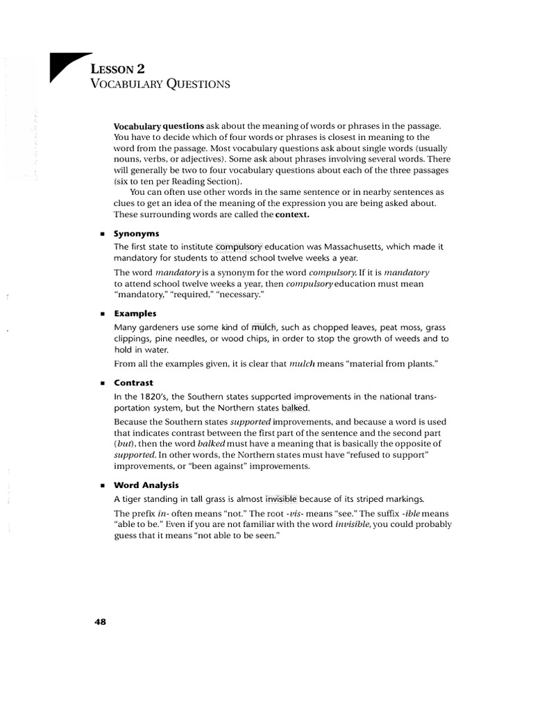 Vocabulary Question Strategies Explained | PDF | Linguistics