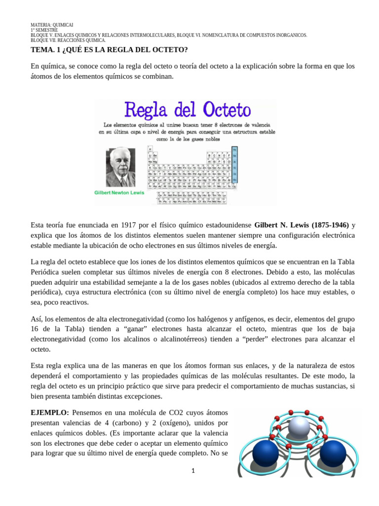 Regla del Octeto y Tipos de Enlaces Químicos | PDF | Enlace químico ...