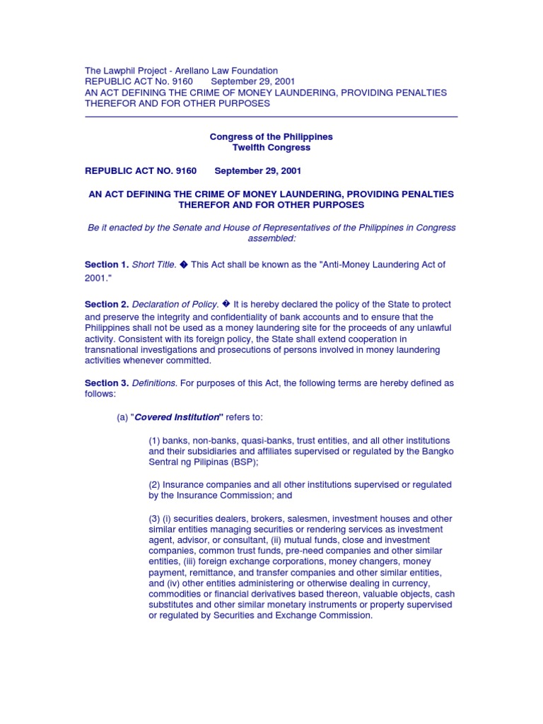 Anti-Money Laundering Act of 2001 | PDF | Asset Forfeiture | Money ...