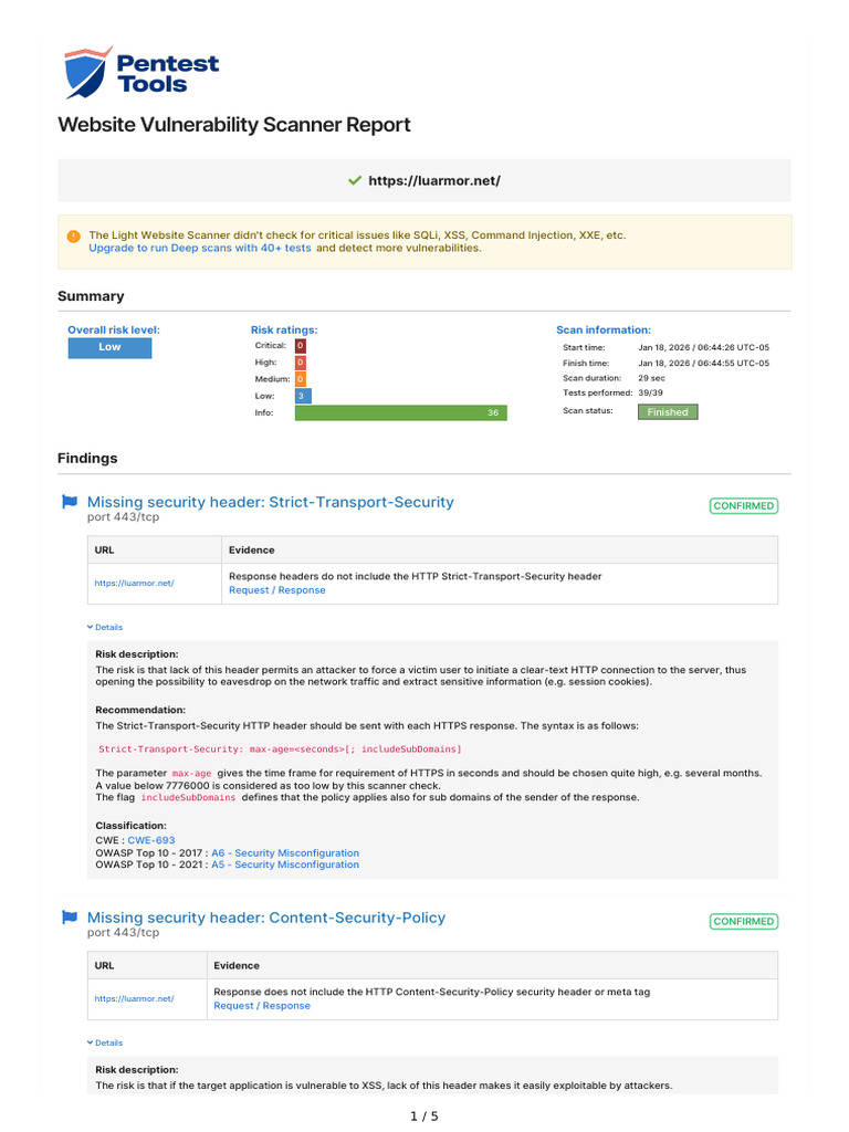 Website Vulnerability Scan Summary | PDF
