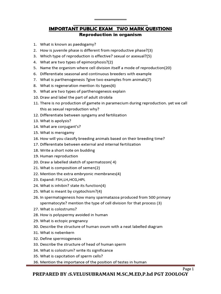 Important Zoology Exam Questions | PDF | Genetics | Reproduction