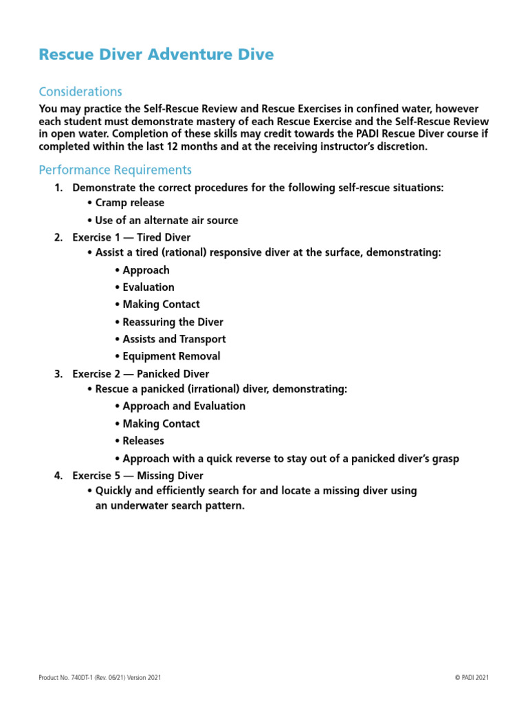 Rescue Diver Skills and Exercises Guide | PDF