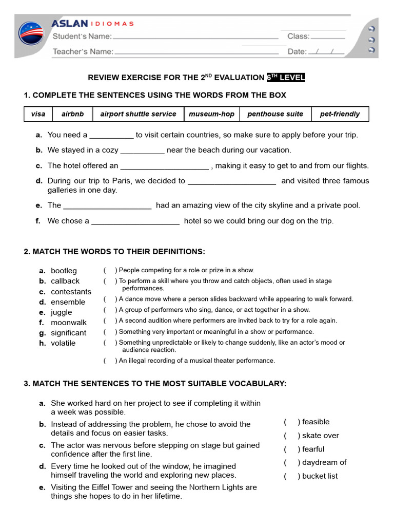 6th Level Evaluation Review Exercise | PDF