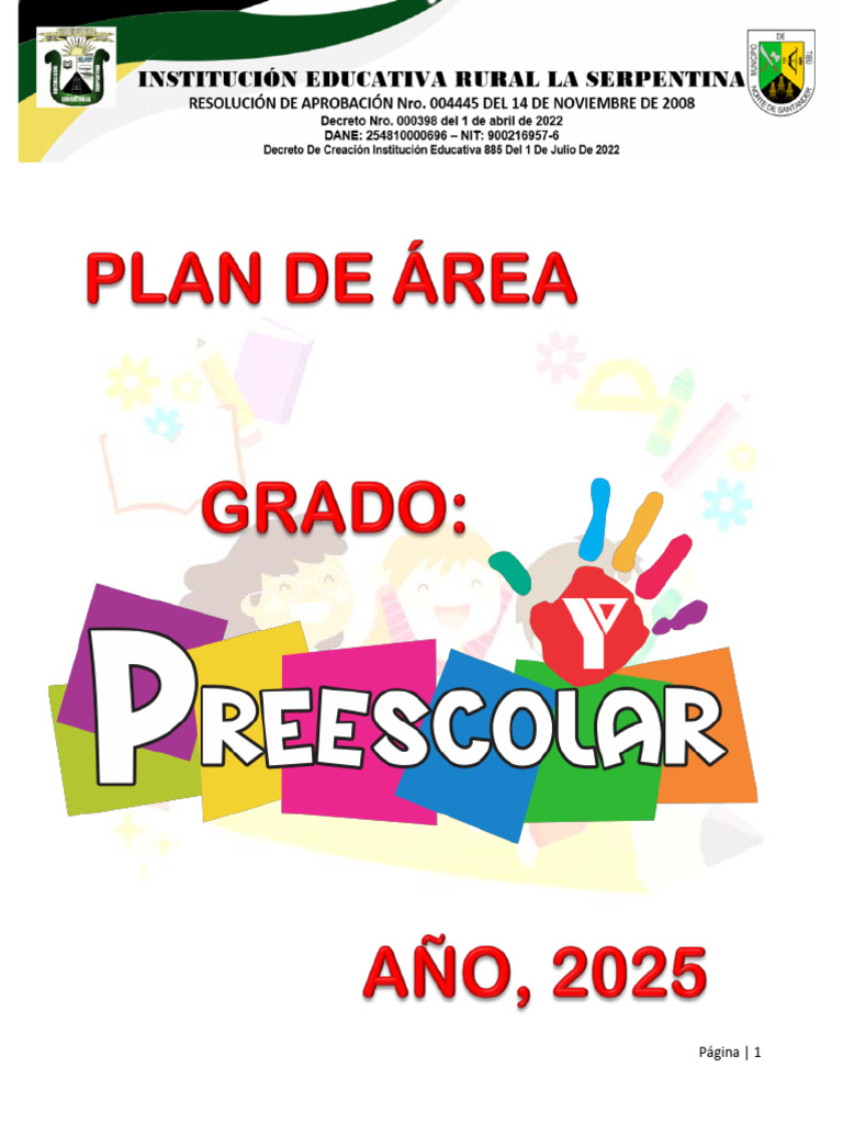 Plan de Área para Educación Preescolar | PDF | Educación de la primera ...