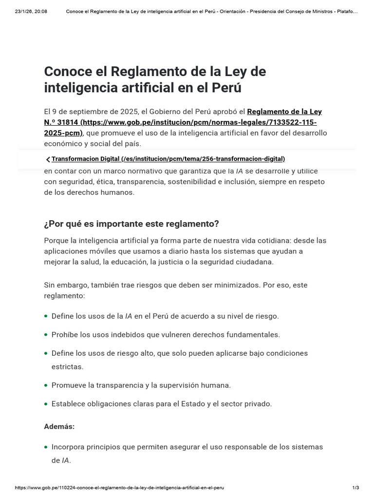 Reglamento de IA en Perú: Claves y Objetivos | PDF | Inteligencia ...
