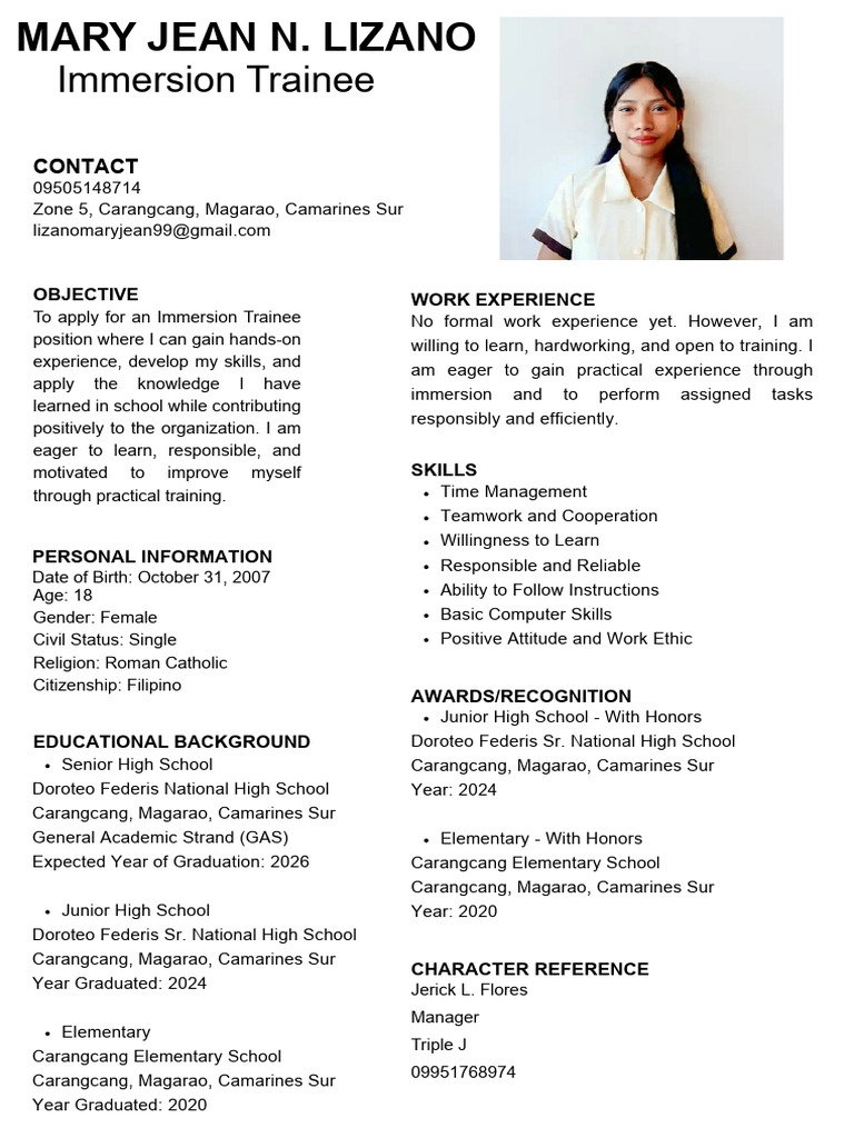 Immersion Trainee Application Resume | PDF | Cognition | Learning