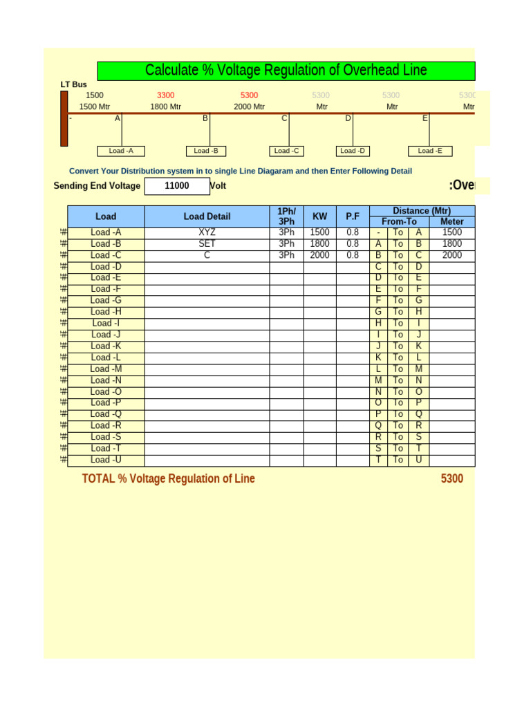 Overhead Line Voltage Regulation Calculation | PDF | Electrical ...