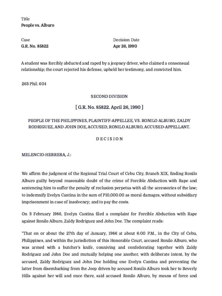 Forcible Abduction and Rape Case Summary | PDF | Witness | Trials