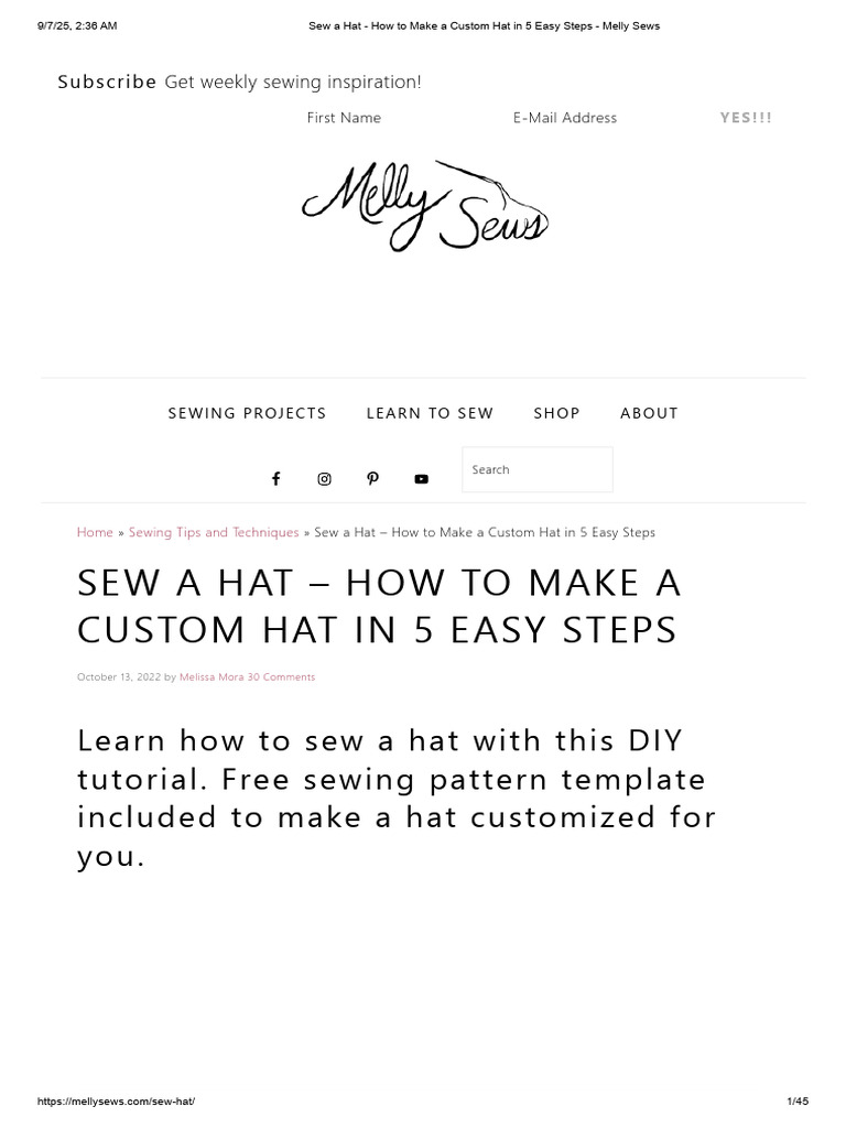 Sew a Hat - How to Make a Custom Hat in 5 Easy Steps - Melly Sews | PDF ...