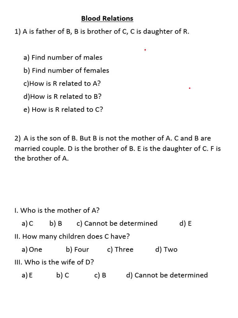 Blood Relations: Family Tree Problems | PDF | Family | Kinship And Descent