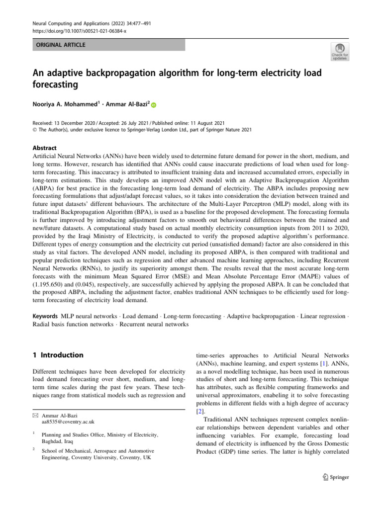Adaptive Backpropagation for Load Forecasting | PDF | Forecasting ...