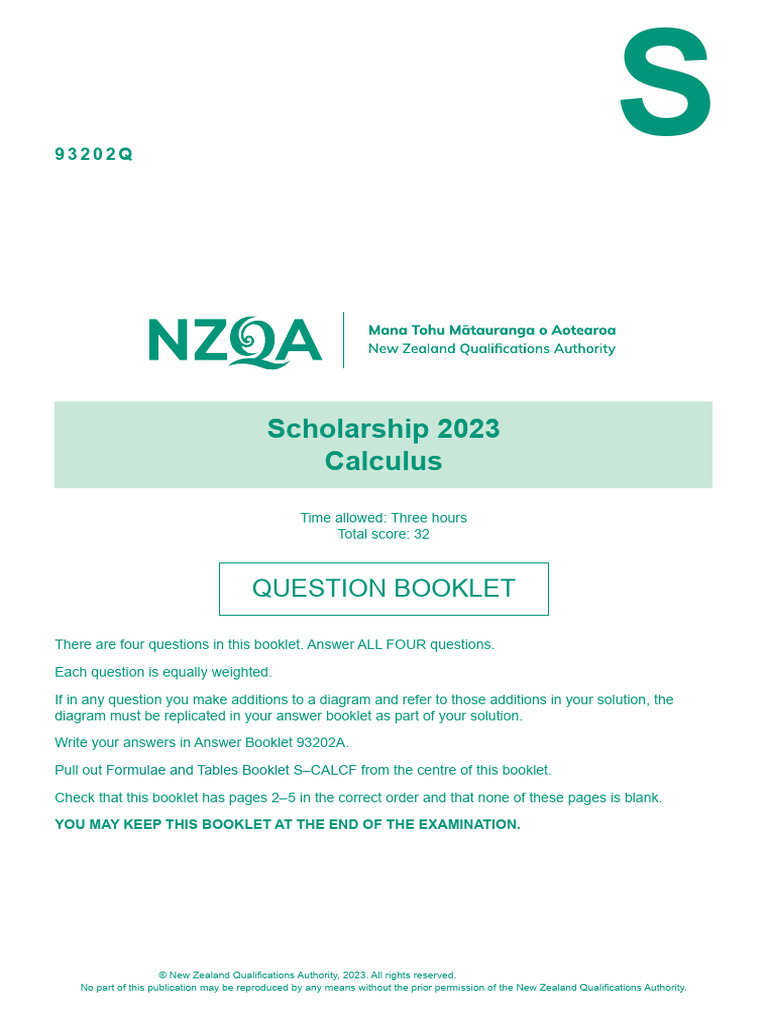 93202 Question Booklet 2023 Scholarship Calculus | PDF | Mathematics ...