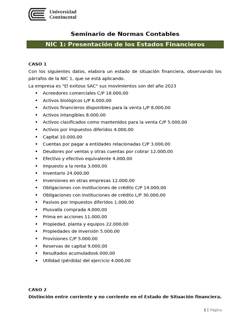 S2.1 Casos practicos de la NIC 1 (1) | PDF | Contabilidad | Bancos