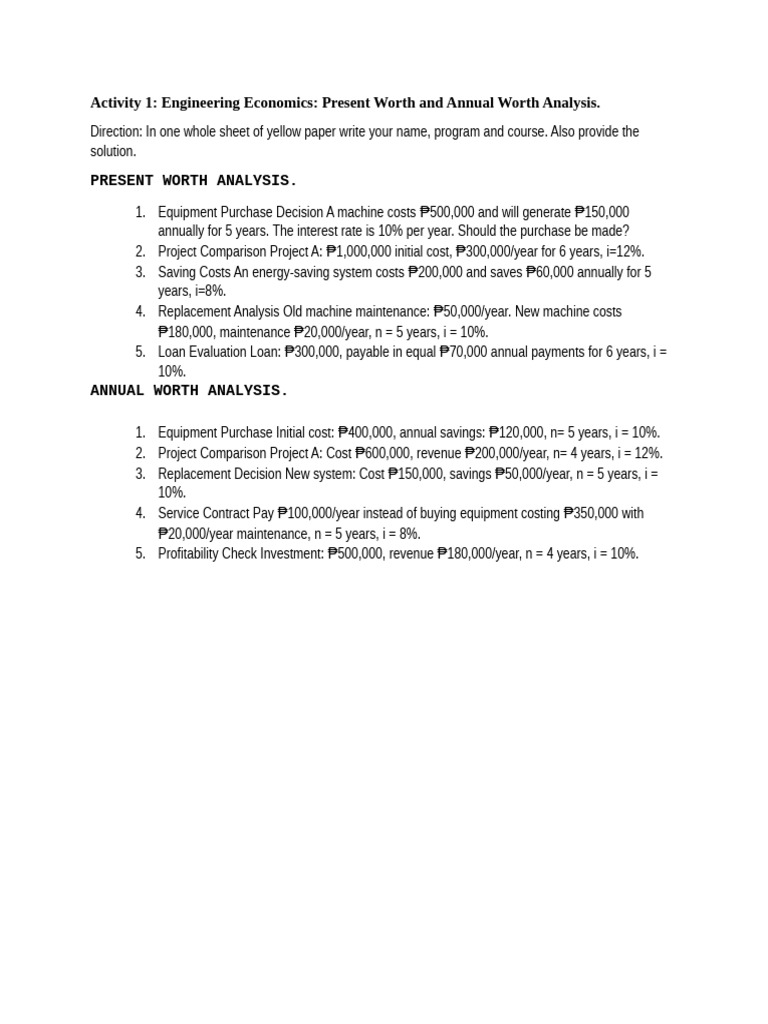 Engineering Economics Analysis Guide | PDF