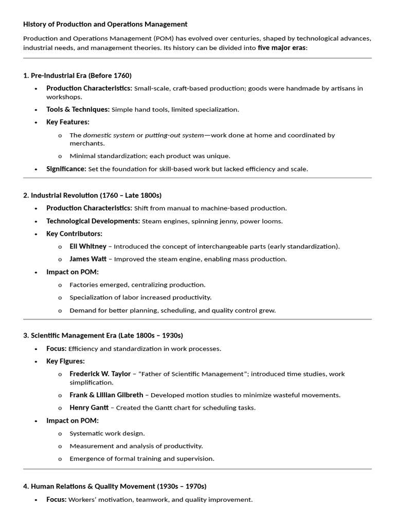 Evolution of Production Management History | PDF | Operations ...