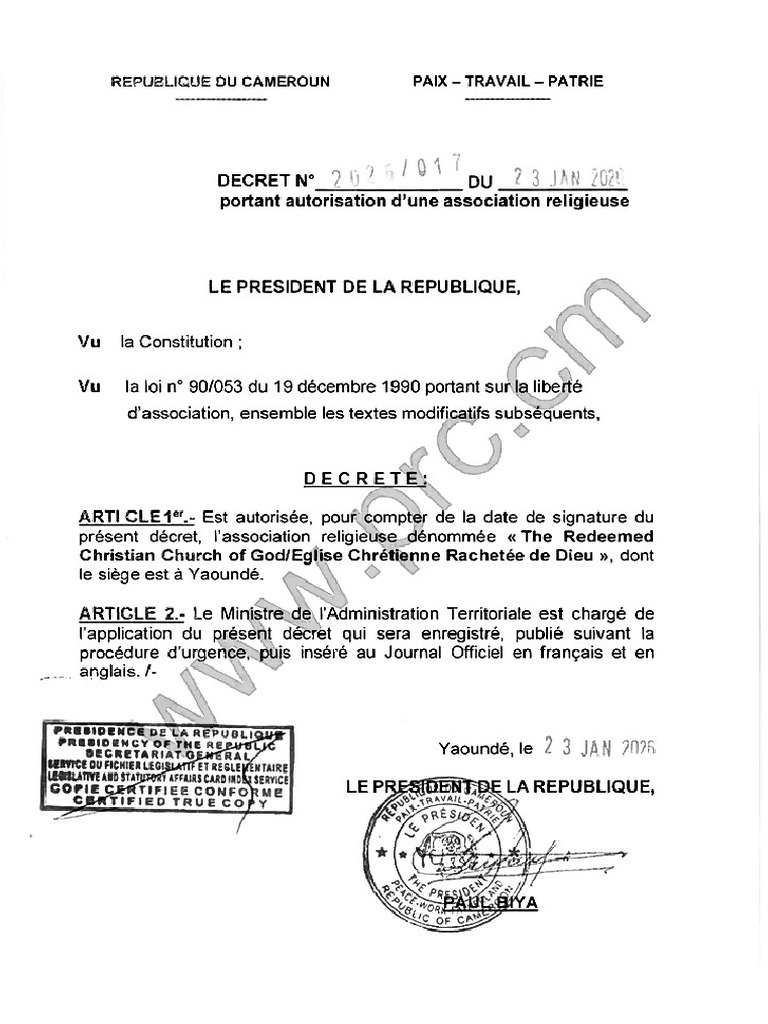 Décret N°2026 - 017 Du 23 01 2026 Portant Autorisation D'une ...